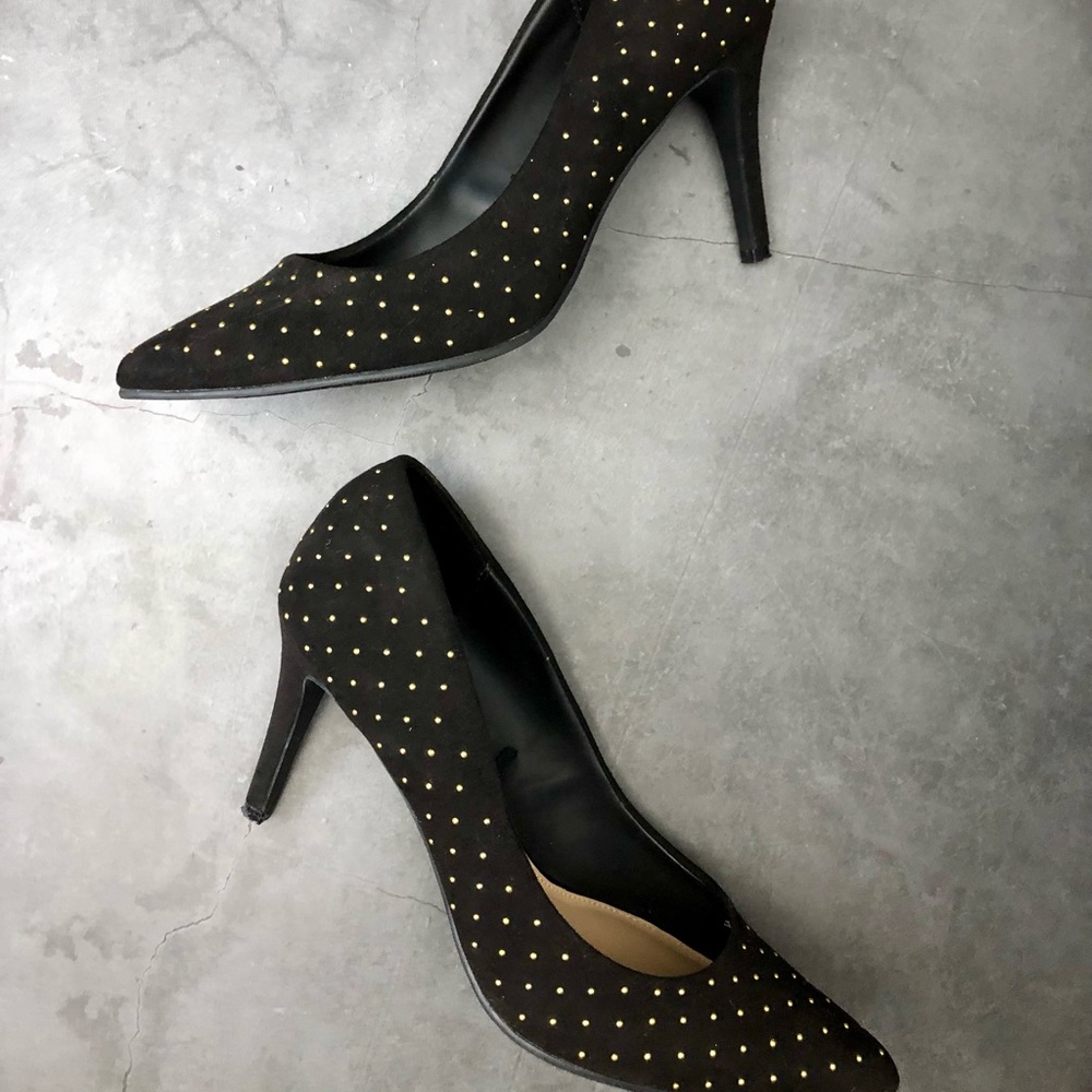 Old Navy Women’s Black Jack Studded Slip On Heels - Black Suede